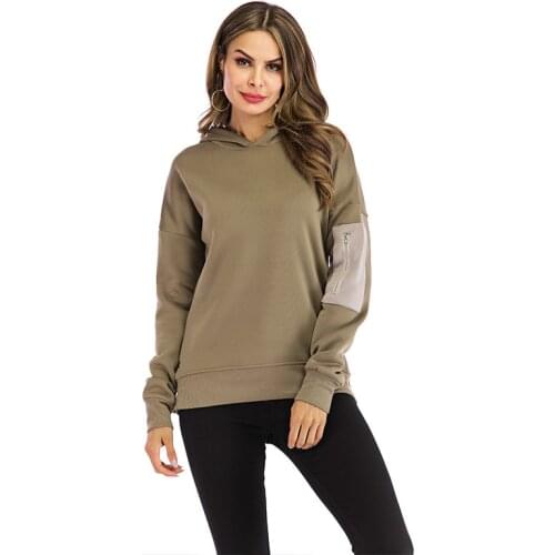 Womens Casual Plain Hooded Pocket Long Sleeve Pullover Hoody