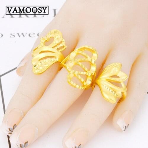Creative 24K gold Rings For Women luxury shiny Wedding opening Rings Simplicity Fashion Jewelry Wholesale bijoux free shipping