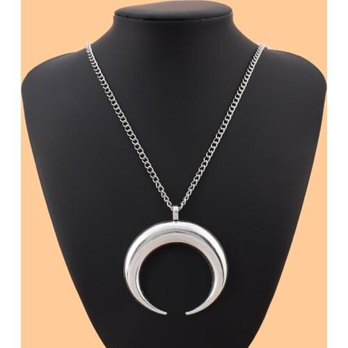 1 x Tibetan Silver Metal Large Statement Abstract Horn Crescent Moon Pendants Necklaces on Long Link Chain Lagenlook 34"