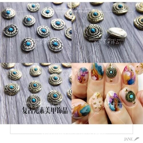 10pcs/lot Japanese type Nail Art retro metal alloy gold 3D Glitter Nail Art Sticker Retro oval round Alloy Nail Decoration