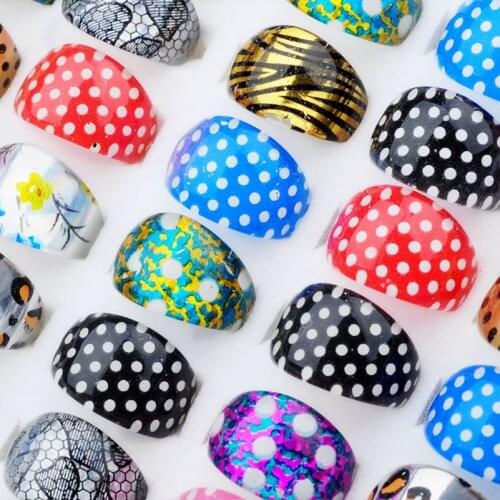 10PCS Colorful Cabochon Resin Ring Leopard Polka Dot Pattern Princess Kids Rings for Children Girls Jewelry Ring Wholesale