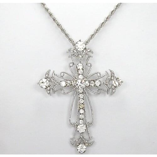 12pcs/lot Wholesale Rhinestone Cross Fashion Pendant Necklaces Chain Jewelry F101212