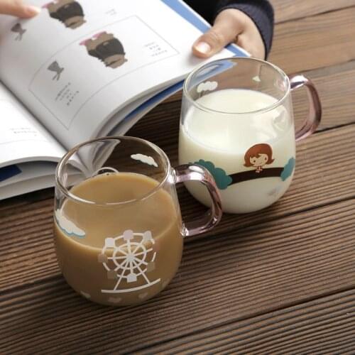 2PCS Creative Color Changing Mugs with Handle Glass Mug Hot and Cold Color Changing Milk Breakfast Cup Children Juice Cups