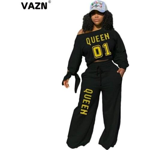 VAZN 2020 Loose Baggy Full Sleeve Off Shoulder Women Casual Sport Running Set Holiday Women Young Energetic Set