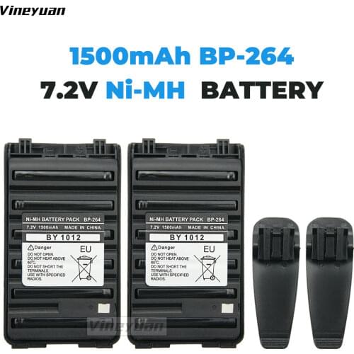 2X BP264 BP-264 Ni-MH 1500mAh Battery for ICOM IC-T70A IC-V80 IC-U80 IC-F3101D IC-F3103D IC-F4101D BP265 BP-265 with Belt Clip