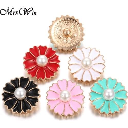 6pcs/lot New 18mm Flower Snap Buttons Jewelry Oil Painting Pearl Daisy Snap Button for Snap Jewelry Bracelets Necklaces