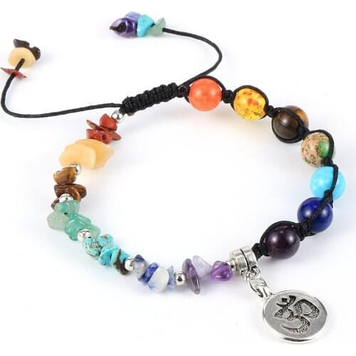 7 Chakra Bracelets For Women Girls Colorful Natural Stone Chip Gravel Beads Rope Wrap Adjustable Bracelet Female Jewelry