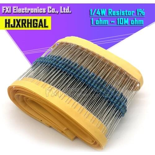 800pcs 1/4W 1R~22M 1% Metal film resistor 100R 220R 1K 1.5K 2.2K 4.7K 10K 22K 47K 100K 100 220 1K5 2K2 4K7 ohm resistance
