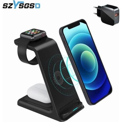 3 in 1 Wireless Charger Stand For iPhone 11/12 Pro Max Qi 15W Fast Charging Induction Chargers For Apple Watch 6 5 4 AirPods Pro