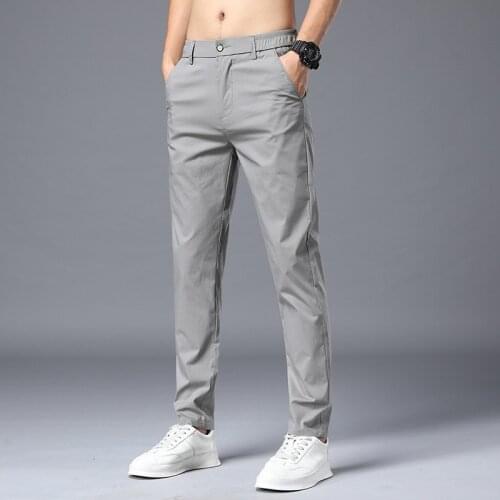 Mens Jogger Summer Pants Clothes for Men Solid Trousers 2021 New Loose Cool Elastic Band Thin Work Vintage Wide Legs Mens Pants