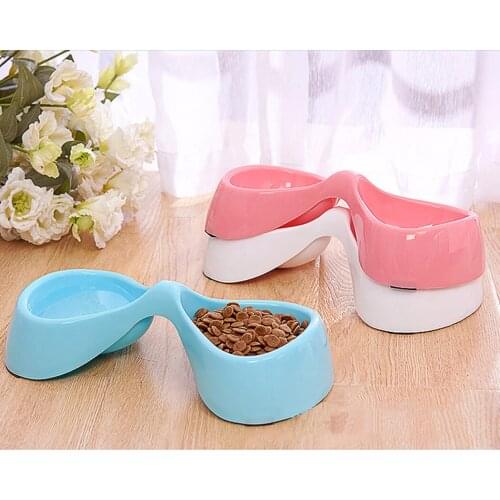 Dual Pet Bowl Stylish Bowknot Design Practical PP Plastic Dog Food Bowl Cat Water Bowl Puppy Feeding Accessories Pet Supplies