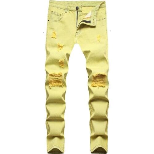 Fashion Large Size Mens Jeans Blue Hole Casual Straight Youth Denim Pants Four Seasons Men Clothing 90s Boyfriend Jeans