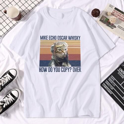 Cat Mike Echo Oscar Whisky Print For Men Tshirts Vintage Casual T-Shirts Streetwear Round Neck Tee Vintage S-Xxxl T-Shirt Man