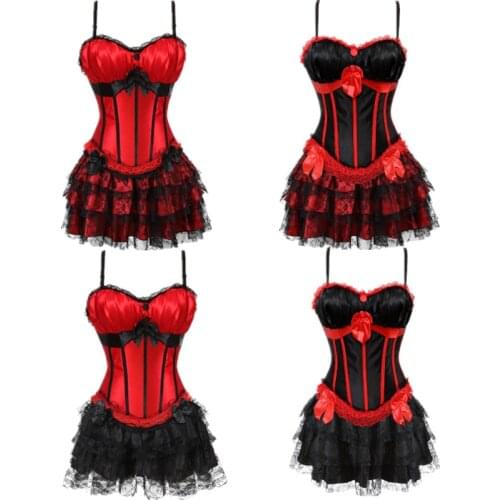 Gothic Sexy Burlesque exotic Tutu Skirt Corset Overbust Corset Bustier Party Showgirl Dance Dress Plus Size S-2XL