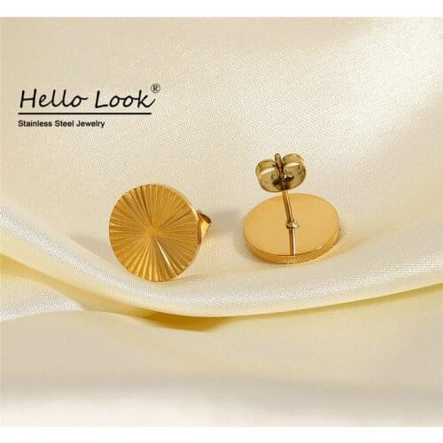 HelloLook Stripes Carved Earrings for Women 18K Gold Plated Stainless Steel Stud Earring Vintage Stacking Earrings