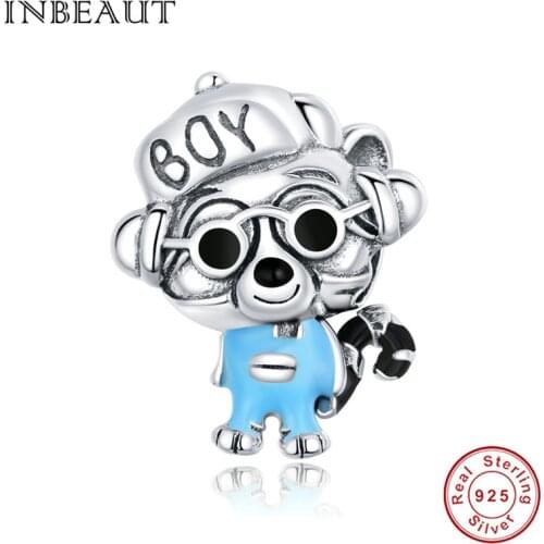 INBEAUT Animal raccoon 925 sterling silver exquisite beads for women jewelry bracelet diy making European bangle accessories