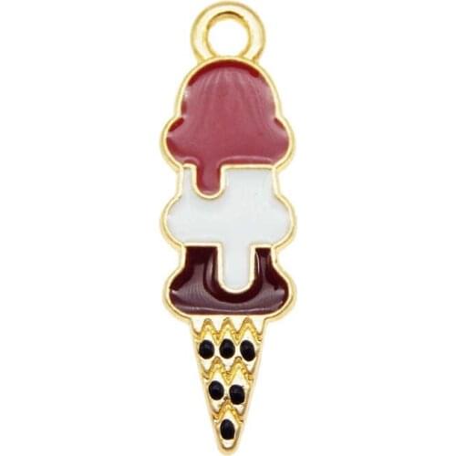Julie Wang 5PCS Enamel Ice Cream Charms Colorful Food Gold Tone Pendant Bracelet Necklace Alloy Jewelry Making Accessory