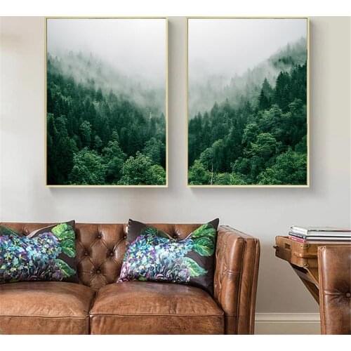 Scandinavian Foggy Forest Poster And Print Nature Landscape Wall Art Canvas Painting Nordic Pictures Living Room Home Decoration