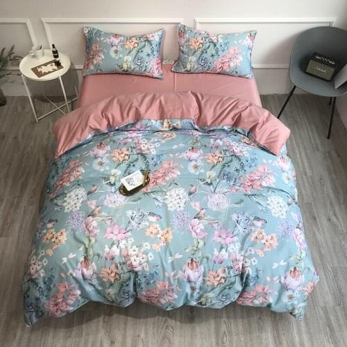 Egyptian Cotton Soft Duvet Cover Queen King size 4Pcs Vintage Floral Flower Pattern Bedding set Zip Ties Bed Sheet Pillowcases