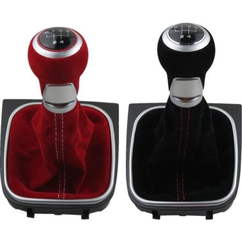 Red Black Complete 5 6 Speed Gear Stick Shift Knob boot kit For Volkswagen VW Golf 5 6 MK5 MK6 R32 GTI 04-09 warm Suede Leather