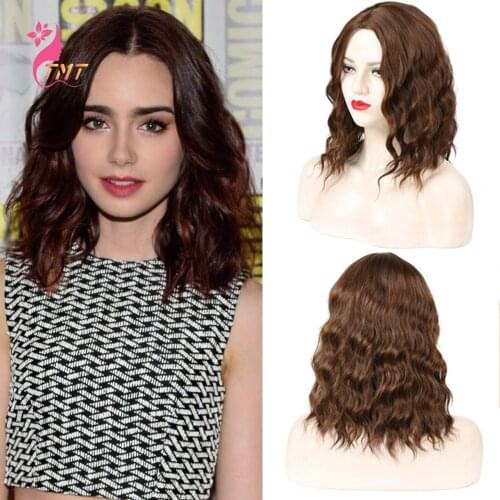 Ombre Short Wavy Wigs Short Bob Wigs For Black Women Short Bob Wig Curly Ends Shoulder Length Synthetic Hair Wig Natural Looking