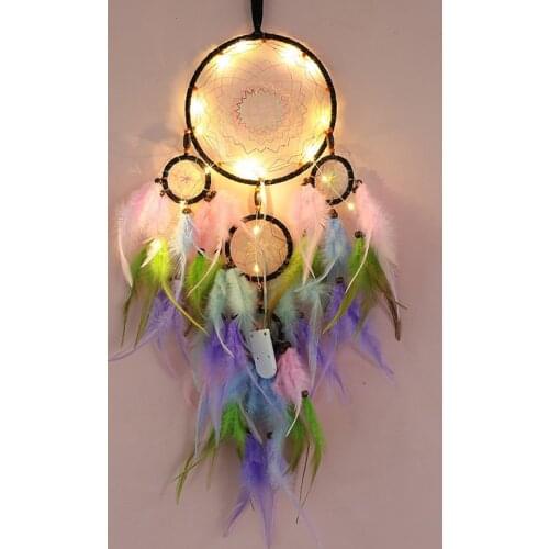 Colorful Feather Ornaments Girl Heart Romantic Dream Catcher Pendant Kid Children Room Decoration Bedroom Bedside Wall Decor