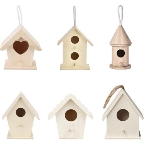 Creative Wooden Bird House With Hanging Rope Home Gardening 6 Decoration Birds Small Hot Nest Diy Types Wall-mounted