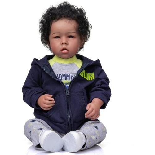 NPK 50CM Liam Bebe Doll Reborn Baby in Blak Skin Boy Doll Africn American Boy Newborn Size High Quality Collectible Art Doll