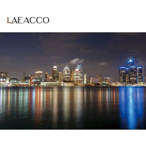 Laeacco Night Light City Riverside Scenic Photozone Photographic Backdrop Photography Background For Photo Studio Photophone