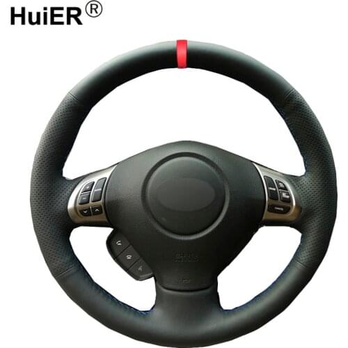 HuiER Hand Sew Car Steering Wheel Cover Red Marker For Subaru Forester 2008-2012 Impreza 2008-2011 Legacy 2008-2010 Exiga 2