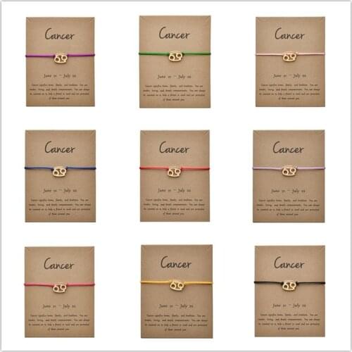 12pcs Fashion Jewelry 12 Constellation Zodiac Cancer Lucky Rope Bracelet Bangles For Women Men Birthday Gift