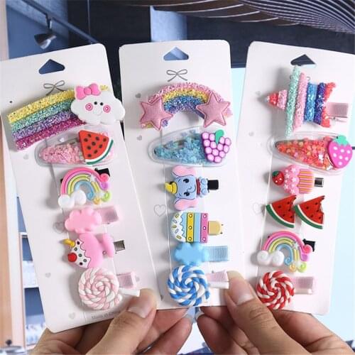 Korea Style New Items Hot Deals Childrens Hair Accessories Rainbow Cute Cartoon Hair Clips Set Little Girls Kawaii Hairpin