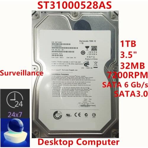 New HDD For Seagate Brand 1TB 3.5" SATA 6 Gb/s 32MB 7200RPM For Internal HDD For DVR Surveillance HDD For ST31000528AS