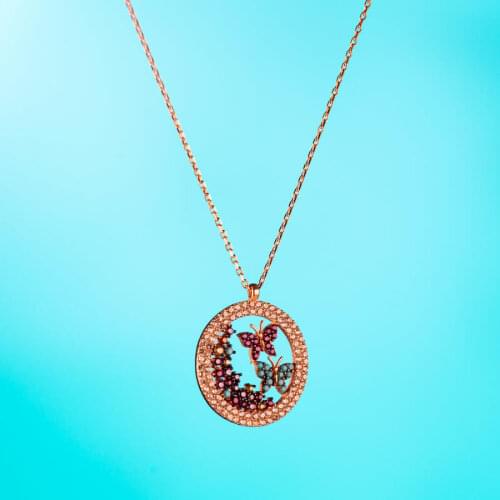 Butterfly Style Colored Stone Necklace Unique Design Necklace Animal Necklace 925 Sterling Silver Made in Turkey