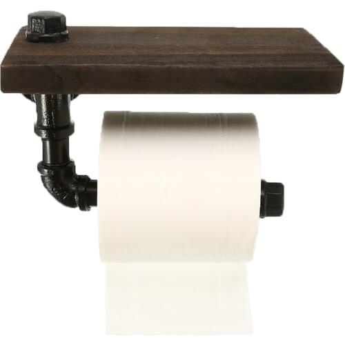 Bathroom Shelves Industrial Retro Iron Toilet Paper Holder Hotel Roll Paper Hanging Rack Wooden Shelf With Phone Holder