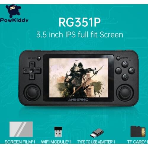Powkiddy RG351P Handheld Game Console 3.5-Inch IPS Screen Dual Rocker Linux System PC Shell PS1 N64 Games Childrens Gifts