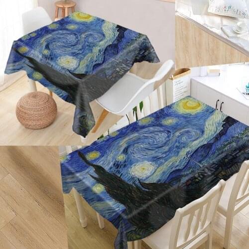 Van Gogh Starry Night Custom Table Cloth Oxford Fabric Rectangular Waterproof Oilproof Table Cover Family Party Tablecloth