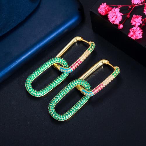 Charming Shiny Silver Gold Color Colorful Rectangle Zircons Dangle Earrings,Women Geometric Hoop Earrings Jewelry