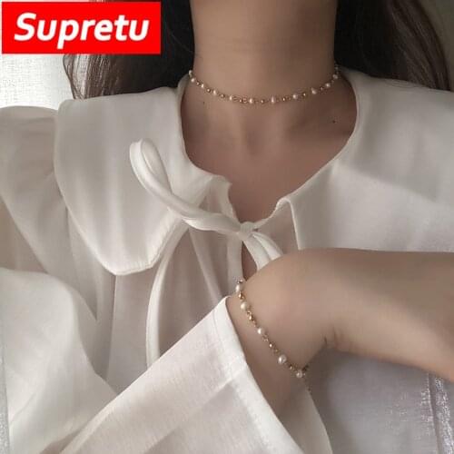 Luxury Baroque Pearl 18K Gold Plated Handmade Necklace Bracelet Jewelry Set Women Choker Charm Girl Collar Female Jewelry Gifts