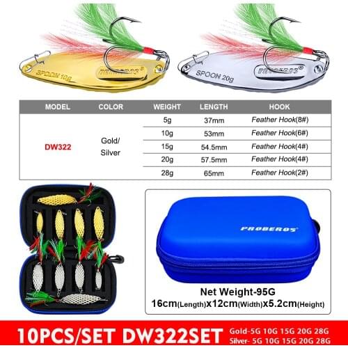 10-12PCS PRO BEROS Spoon Fishing lure With Strong Bag Fishing Bait With Feather Metel Bait Fishing Tackle With Feather Hook