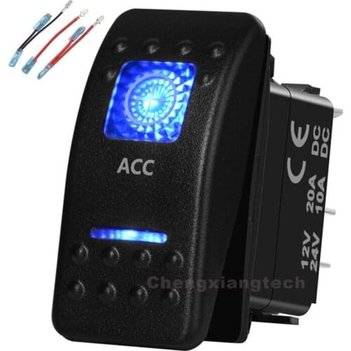 Blue Led 5 Pin on-off SPST Rocker Push Switch Acc Waterproof Overload protection Car Boat 12v/24v+Jumper Wires Set