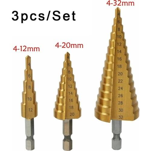 3pcs HSS Titanium Drill Bit 4-12 4-20 4-32 Drilling Power Tools Metal High Speed Steel Wood Hole Cutter Cone Drill