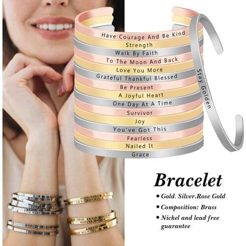 One Day At A Time Inspirational Mantra Bracelet Jewelry Holiday Birthday Party Gift Silver Color Bangle for Family