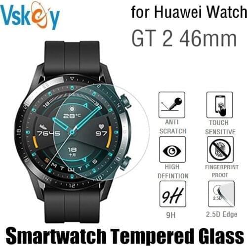 VSKEY 10pcs Tempered Glass for Huawei Watch GT 2 46mm Screen Protector Round Sport Smart Watch D38.5mm Protective Film