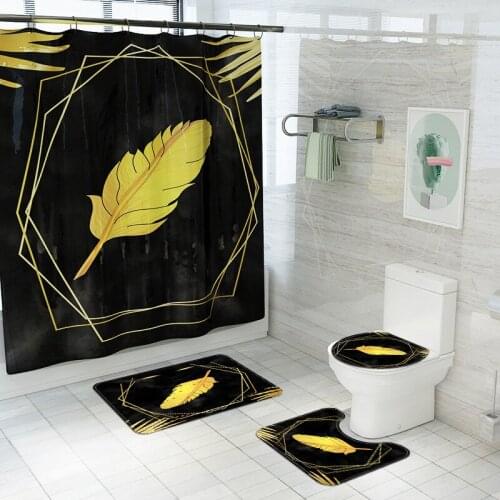 Abstraction Feather Shower Curtain Waterproof Bathroom Anti-slip Mat Suit For Hotel Washroom Decorative Carpet Mat