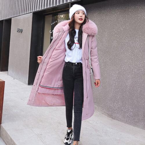 Outerwear Warm 2021 Winter Women Parka Liner Plus Velvet Thick Down Cotton Coat Split Female Long Jacket Plus Size M-3XL Clothes