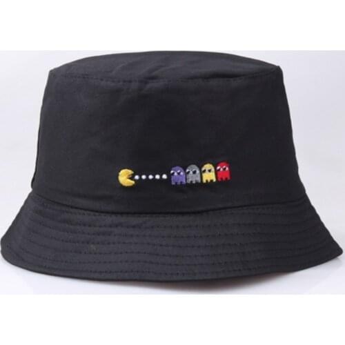 PAC-MAN Embroidery Bucket Hats For Men Women Bob Summer Fishing Cartoon Panama Hip Hop Caps Streetwear Sun Fisherman Hat 2021
