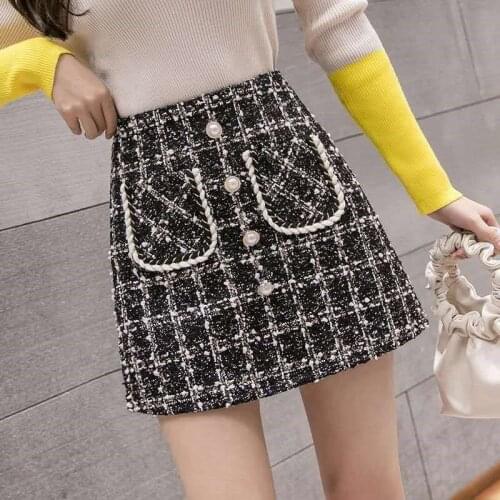 Korean Style Retro Plaid Skirt Women 2021 Autumn Winter High Waist Woolen A-line Skirt Mini Skirts Female Jupe Femme Y726