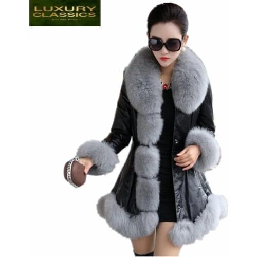 Warm Womens PU Winter Leather Jacket Faux Fox Fur Coat White Plus Size 4XL 5XL 6XL Jaqueta De Couro Feminino Overcoat