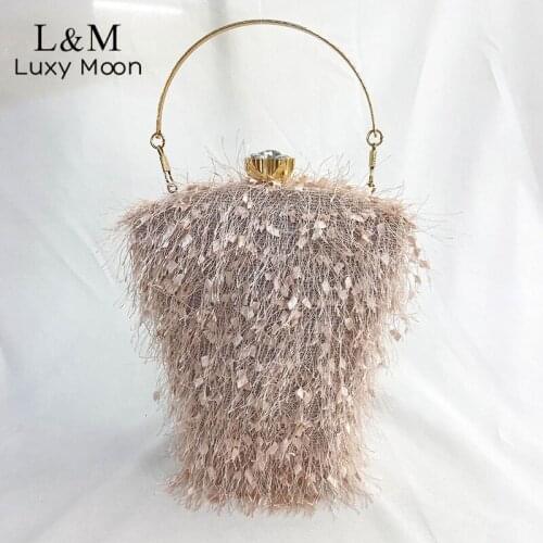 Women Elegant Tassel Clutch Evening Bag 2021 Wedding Party Luxury Design Handbag Golden Diamond Femme Sac De Soiree X328H